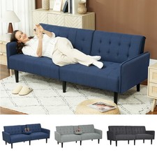 Upholstered Sofa bed 3 Seater Home Theater Recliner with Cupholders Refurbished
