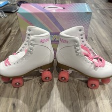 Ruthfot White Roller Skates Pink Wheels Women SZ 9W, High-top Faux Leather