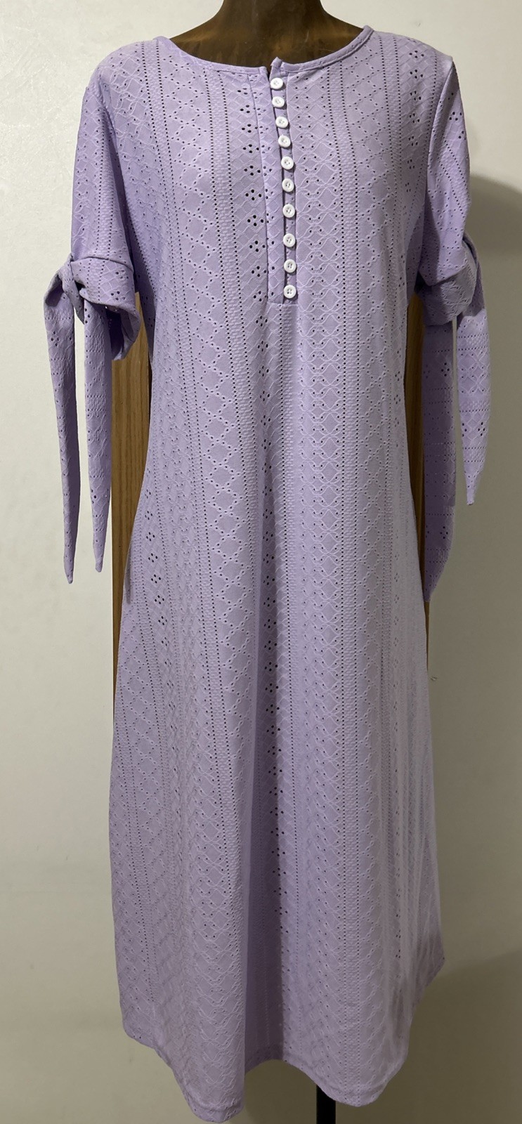 Eyelet Casual Midi Dress Large Pink Purple Green Cover-up Boho Long Vacation