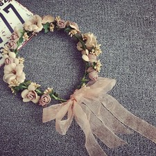Flower Crown Women Bridal Ribbon Wreath Wedding Communion Hair Headpiece