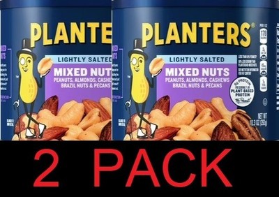 Planters LIGHTLY SALTED Mixed Nuts Peanuts Almonds Pecans 10.3 oz Can - 2 PACK