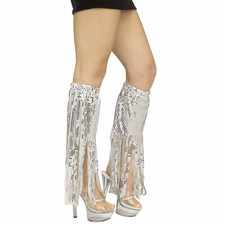 Silver Mirror Fringe Boot Covers Costume Accessory - Morris Costumes