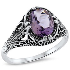 NATURAL 1.60 CT AMETHYST 925 STERLING SILVER DECO ANTIQUE STYLE RING Sz 10  683