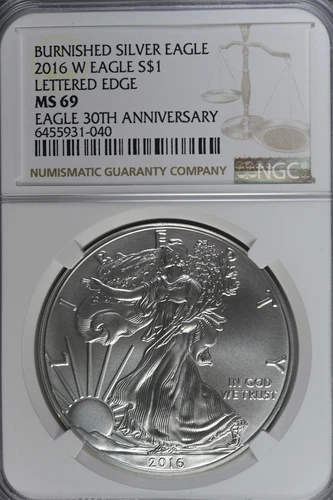 2016 W Silver American Eagle Burnished - Lettered Edge 30th Ann NGC MS69