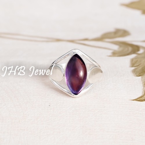 Bague Homme En Argent Sterling 925 Avec Une Grosse Améthyste Ovale - Bijou Fait Main