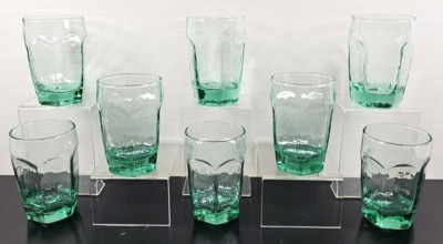 8 Libbey Chivalry Green Juice Glasses Set Textured Panel Retro Drink Tumbler Lot