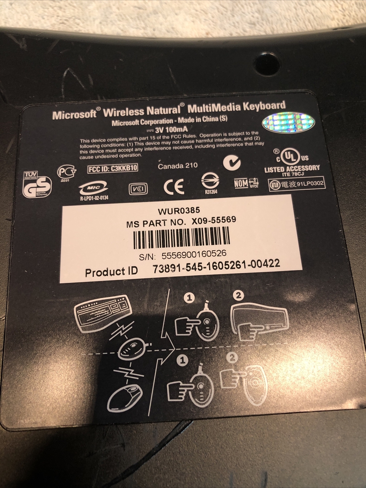 Microsoft WUR0385 Wireless Natural MultiMedia Keyboard (No Receiver) TESTED