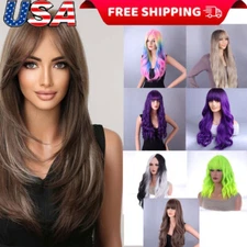 14-28Inch Cosplay Natural Full Wig Long Curly Straight Synthetic Wavy Hair Women