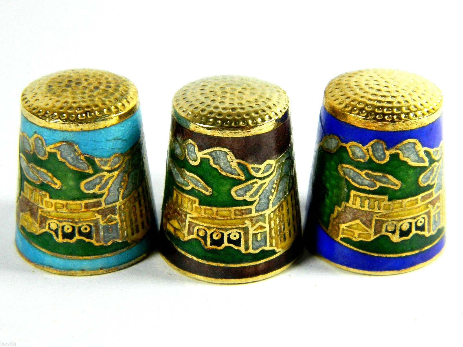 6 Pcs Chinese Cloisonne Copper Enamel Thimbles,Spanish Monserrat View Pattern eBay