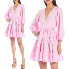 Gianni Bini Shelley V-Neck Long Sleeve Wrap DRESS S M Azalea Pink NEW 129