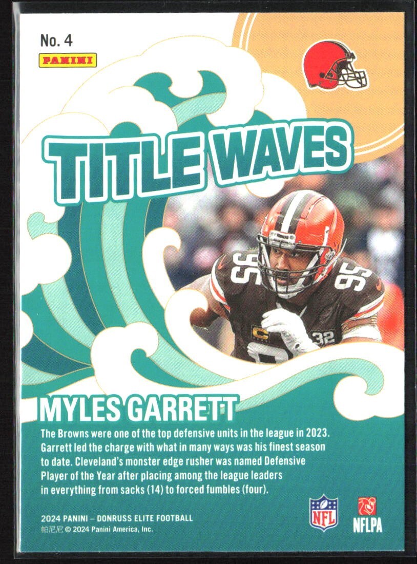 2024 Panini Donruss Elite #4 Myles Garrett Title Waves Pink