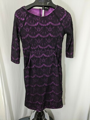 Nicole by Nicole Miller Black and Purple Lace Overlay Dress SZ S | eBay