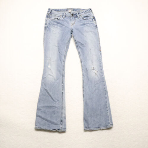 Silver Alex Womens Size 28 Blue Bootcut Distressed Light Wash Stretch Denim Jean - Picture 1 of 12