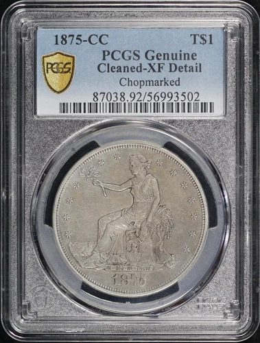 1875-CC Chop Marked Trade Dollar PCGS XF Details Cleaned