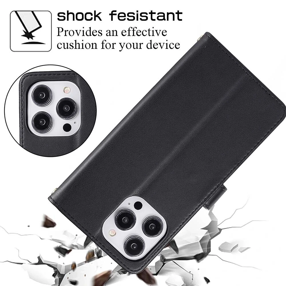 Durable Leather Zipper Flip Wallet Case for iPhone 15 Pro Max 14 13 12 11 XR