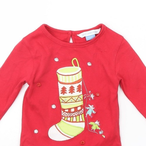 John Lewis Baby Red Cotton Blend T-Shirt Size 3-6 Months christmas - Picture 11 of 12