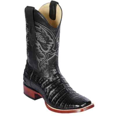 WOMEN LOS ALTOS BLACK CAIMAN CROCODILE BELLY RANCH-SQUARE-TOE WESTERN BOOT 