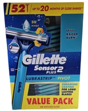 Gillette Sensor2 Plus Disposable Razor lubrastrip Pivot - 52Razors FREE SHIPPING