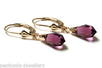 9ct Gold Purple Swarovski Crystal Elements Leverback Earrings Made In Uk 9ct Gold Purple Swarovski Crystal Elements Leverback Earrings Made In Uk