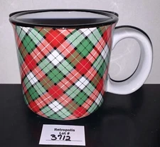 CALIFORNIA PANTRY White Red Green Plaid Ceramic Coffee Mug Black Rim