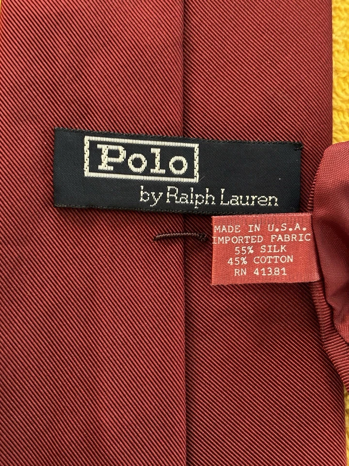 Polo Ralph Solid Burgundy Silk/Cotton Mogador Tie 3.5x54 Handmade in USA used - Image 2 of 4