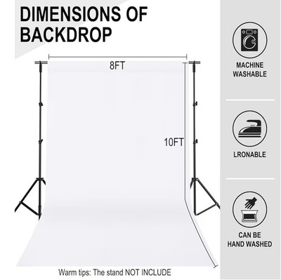 White Polyester 8FTx10FT Photo Backdrop, Machine Washable, Rod Pocket