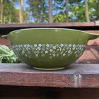 Vintage PYREX 444 Spring Blossom Green Crazy Daisy Mixing Bowl 4QT Large