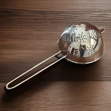Stainless Steel Strainer Ladle Long Handle Perforated Bowl Kitchen Utensil