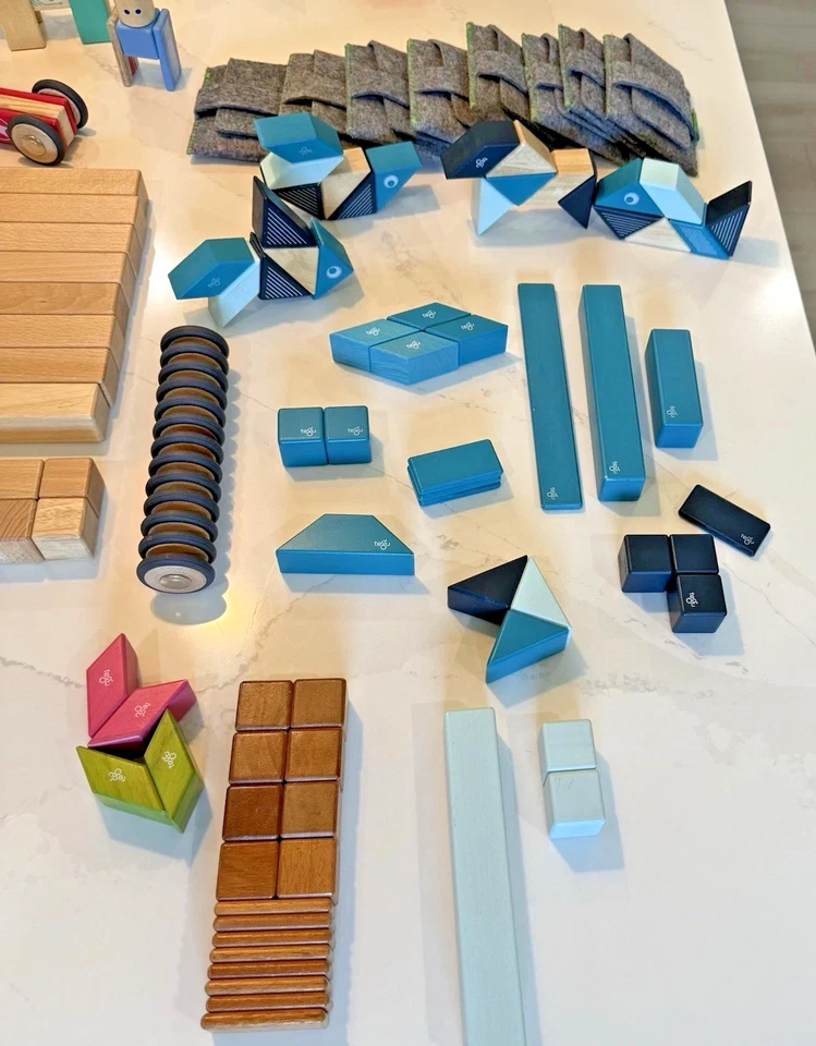 Tegu Magnetic Wooden Block Lot 298 Pieces + 8 Pouches Multi Color Shape Sizes - Image 4 of 4
