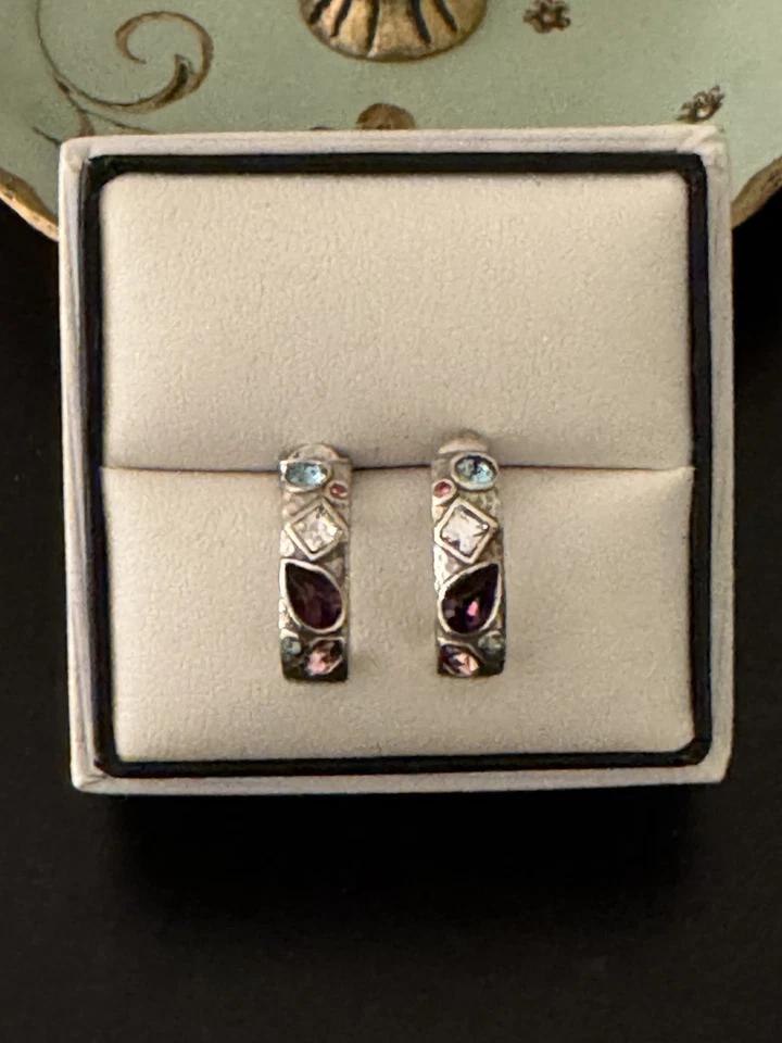 Brighton Bejeweled Colorful Silver Pendant Necklace & Earrings, Pre-owned - Image 4 of 4