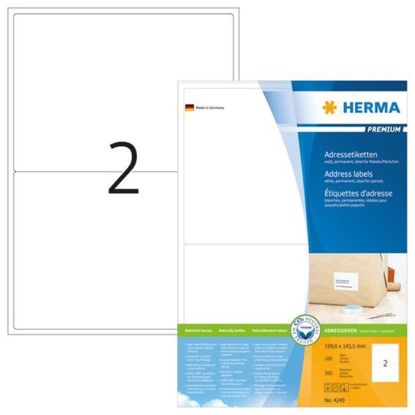 Herma 4249 Adressetiketten Premium A4 199,6X143,5Mm 200 StüCk Selbstklebend Weiß-image