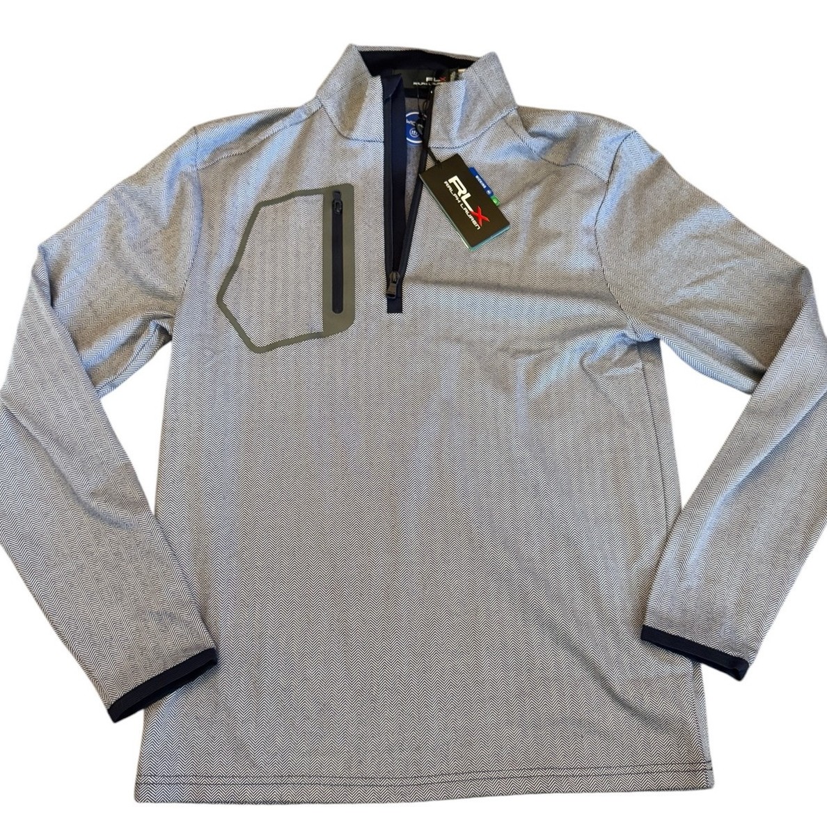 半額以下 新品 Ralph Lauren RLX Golf ニット シャツ RLX Ralph Lauren Performance Jersey Quarter Zip Pullover S Navy