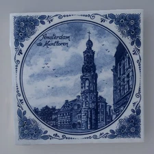 Vintage Delft Blauw Blue Delft Hand-Painted Souvenir Ceramic De Munttoren