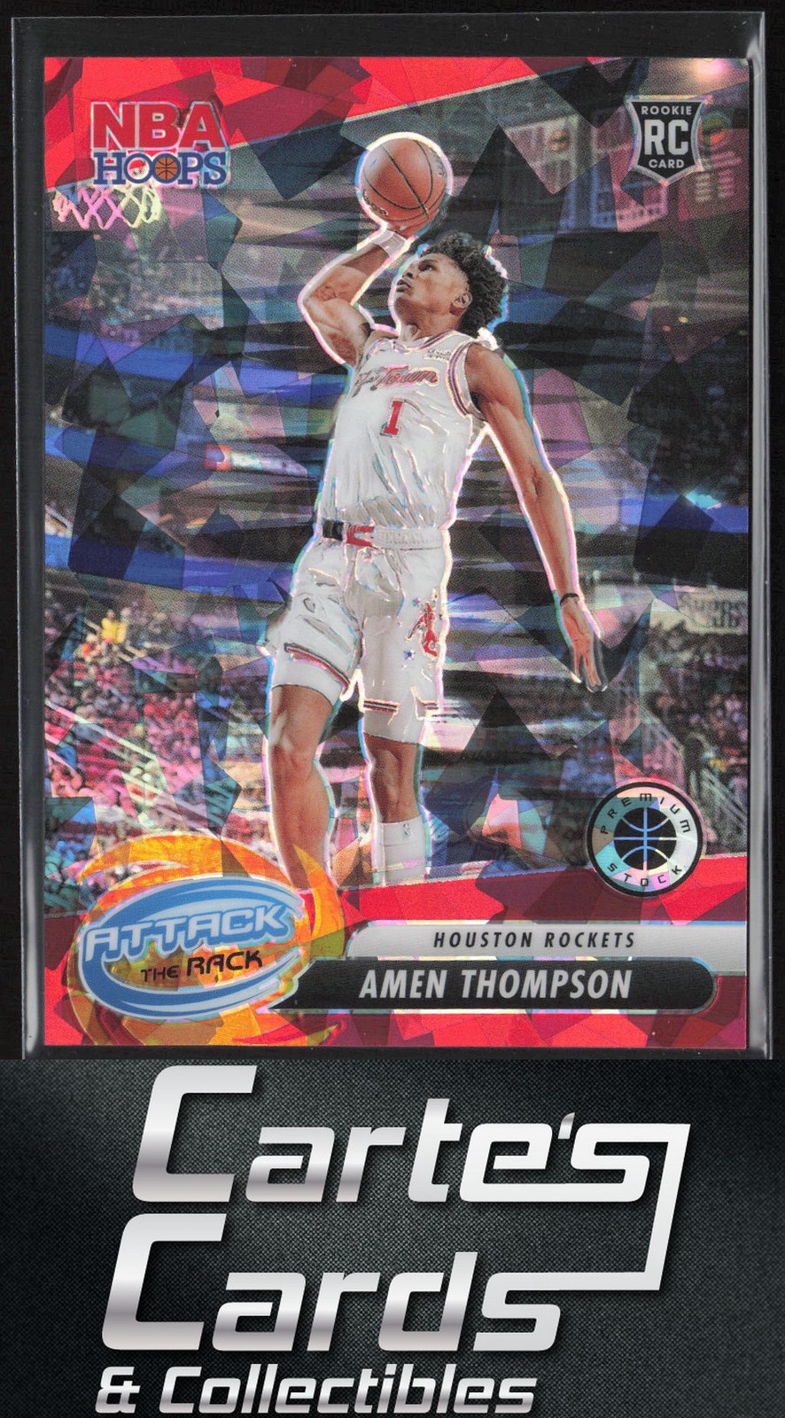 Amen Thompson 2023-24 Hoops Premium Stock #9 Attack The Rack Red Ice 31/99