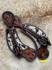 Adult Size Tooled Top Grain Leather Hair On Cowhide Western PAIR Spur Straps