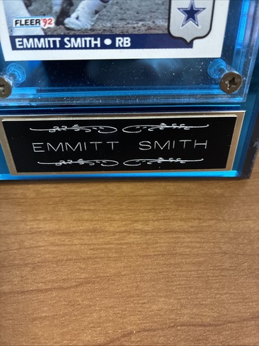 π RARE VINTAGE EMMITT SMITH #22 BLUE/BLK PLAQUE W/SEALED 1992 FLEER CARD #89 - Picture 2 of 6