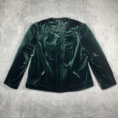 INC International Concepts Jacket Womens 3X Green Velvet Quilted Zip Pockets