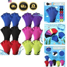 6 Pairs Swimming Aquatic Gloves Webbed Swim Gloves Training Fitness Water Res...