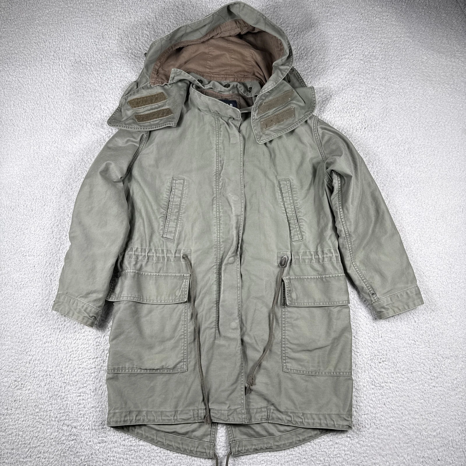 Gap Parka Jacket Mens Small OD Army Green Fishtail Coat Military Quilted Canvas