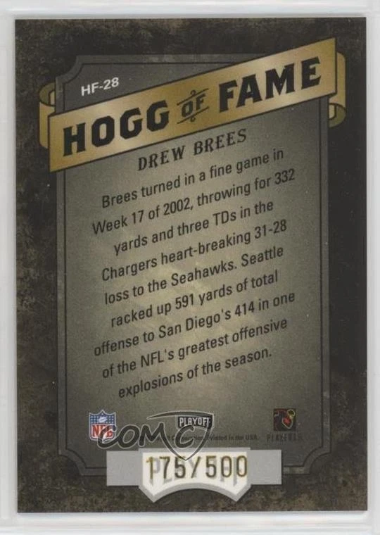 2003 Playoff Hogg Heaven Hogg of Fame /500 Drew Brees #HF-28 - Image 2 of 2