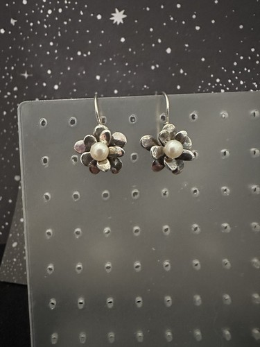 Retired Silpada 925 Love Bloom Flower drop Pearl Earrings