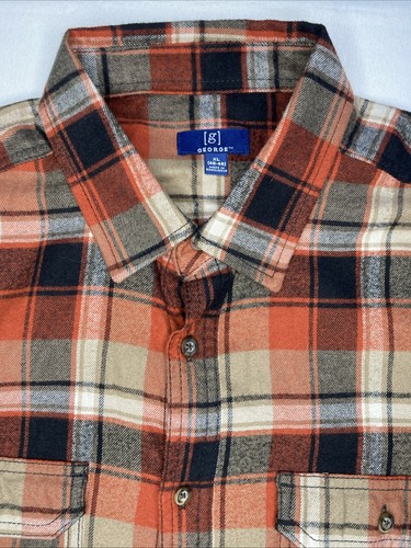 George flannel shirt men's xl brown plaid long sleeve - Picture 4 of 7