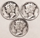 (3) Mercury Dimes - Very Good/Fine - 1934 1936 1937D - #4573ED