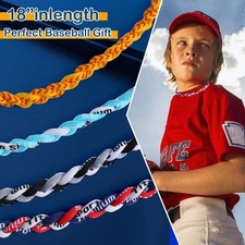 4 Pieces Baseball Necklaces for Boys, Three Braided Rope Tornado Sports Titanium