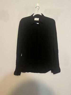 Sandro Women's Collar Long Sleeves Button Down Cotton Shirt Black
