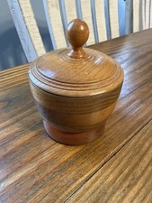Vintage Handcrafted Wood Turned Lidded Bowl 3.5 Trinket