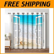 Tropical Blackout Curtains Set, Ocean Beach Scene, 52"x84"