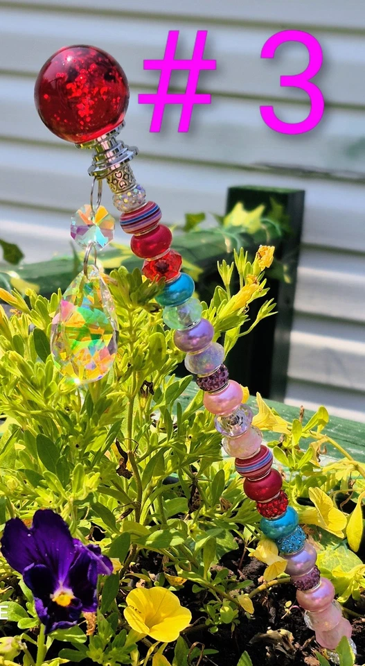 Estacas decorativas de plantador de fadas com contas de vidro e acento de prisma de cristal - Imagem 4 de 4