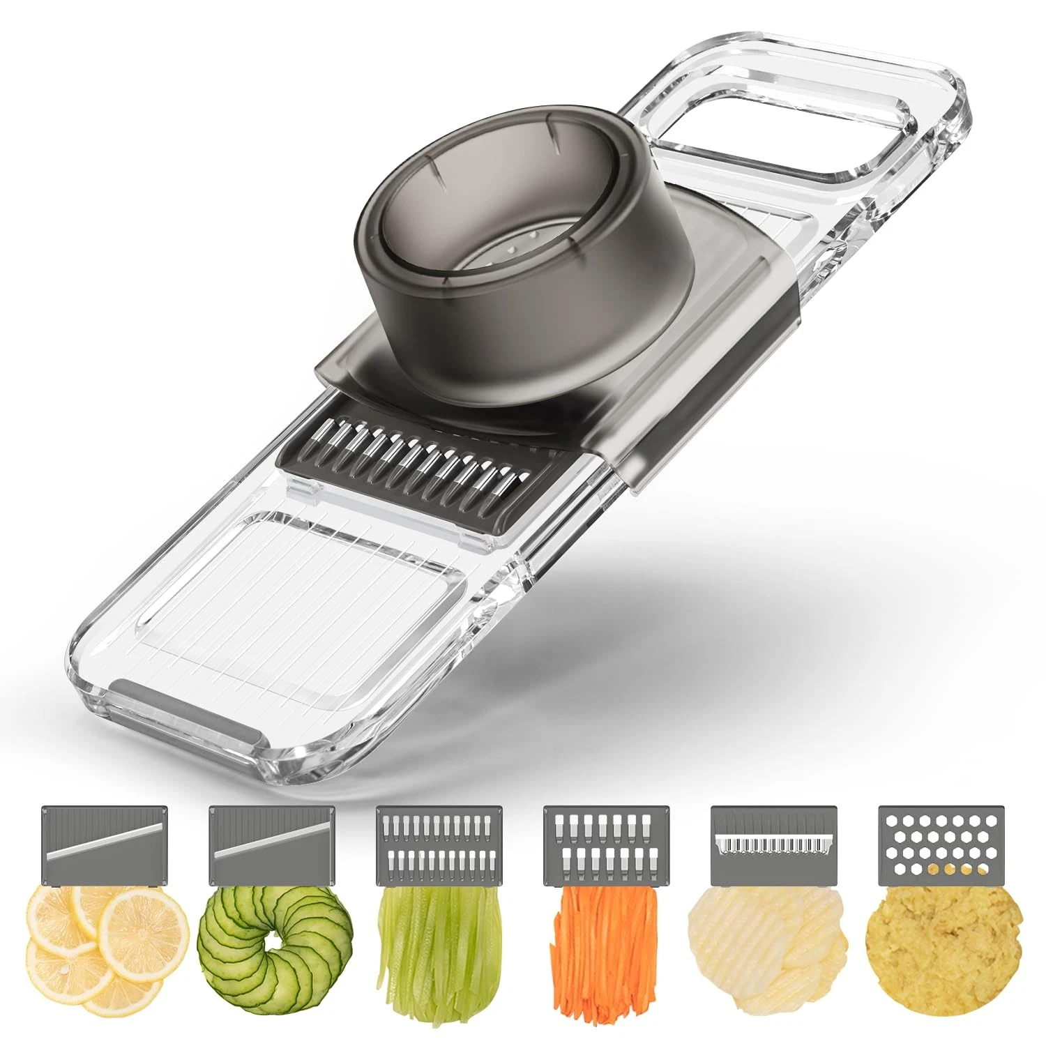 Transparent Multifunctional Mandoline Slicer - 6 Blades Interchangeable, Hand...
