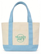 NEW TRADER JOE'S MINI PASTEL CANVAS TOTE BAG SPRING BLUE PASTEL COLOR